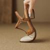Fashion NEW Summer Women Sandals Split Leather Shoes for Women Simple Pointed Toe Chunky Heel Shoes Cover Toe Slingback Designer Sandals