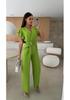 2025 Summer Ruffled Short Sleeve Belted Waist Slimming Jumpsuit