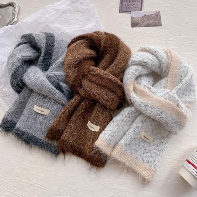 Wool Color Matching Knitted Small Scarf Women's Winter Warm Student Versatile Wool Couple Scarf