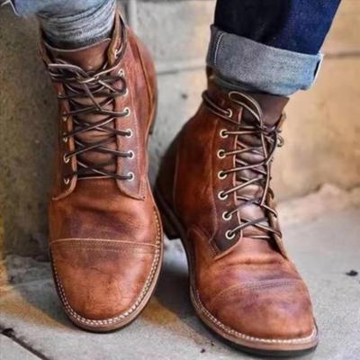 New Men's Boots  European and American Autumn and Winter New Lace Up Men's Workwear Boots Men's Shoes