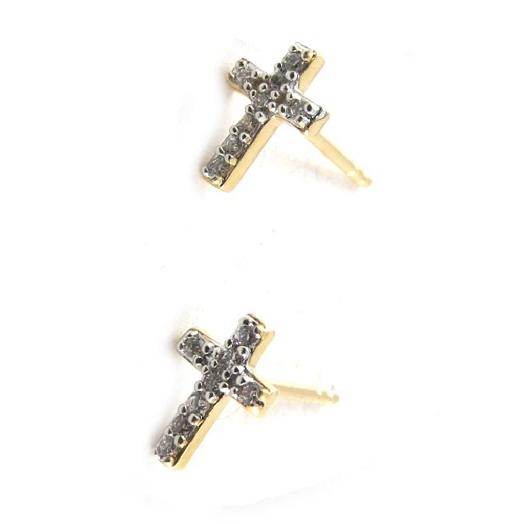 Les Trésors De Lily [K7700] - Boucles Plaqué Or 'Croix' blanc doré - 8x5 mm