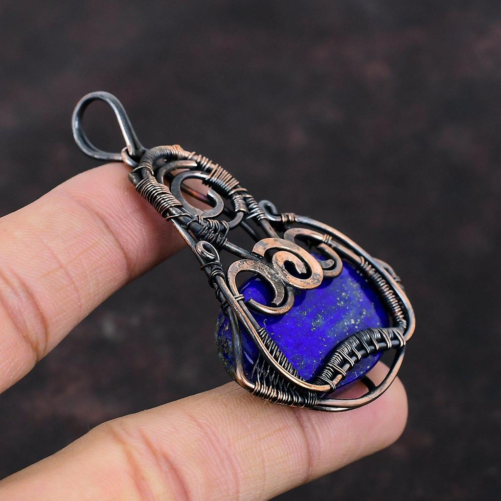 Lapis Lazuli Pendant Copper Wire Wrapped Pendant Lapis Lazuli Jewelry Handmade Pendant Designer Pendant Gift For Her Gemstone Copper Jewelry
