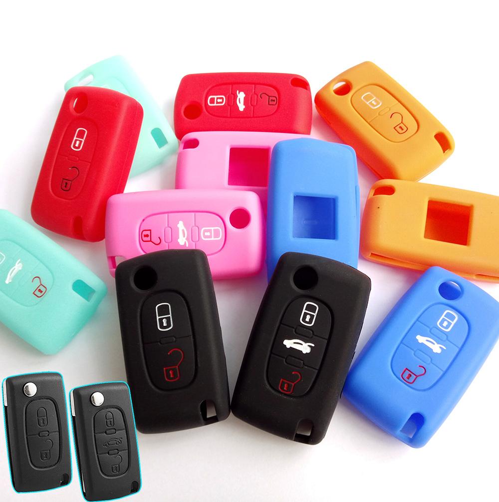 2/3 Button Silicone Key Cover Case Fob Holder Fit For Citroen Xsara Picasso C2 C3 C4 C5 C6 C8 For Peugeot 107 206 207 307 308