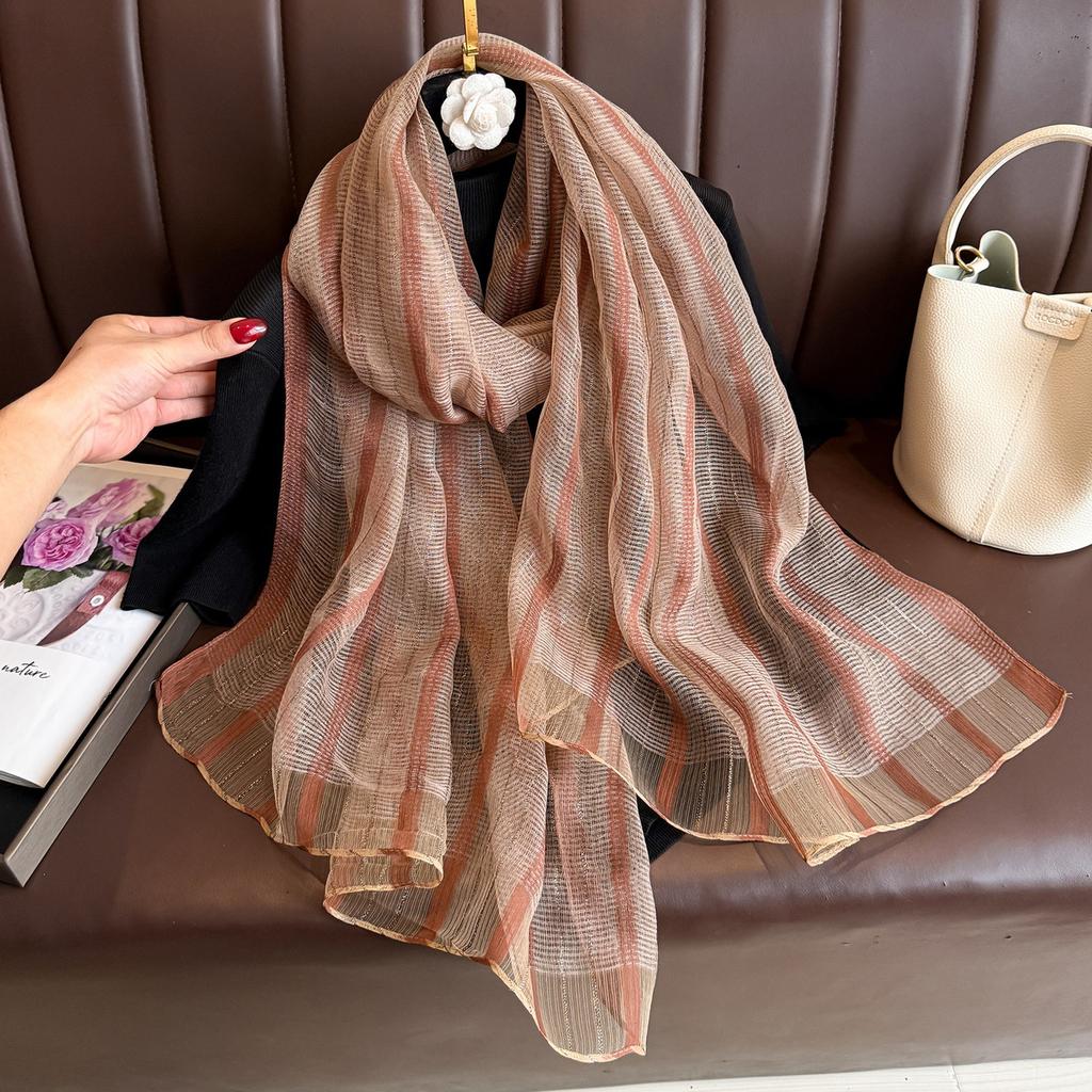 Brand Women Silk Scarf Female Stripe Foulard Femme Pashmina Shawls And Wrap Big Size Scaves Beach Towel Bandana Muslim Hijab