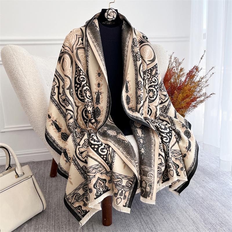 Luxury Brand Autumn Jacquard Cashmere Shawls for Women Wrap Warm Winter Pashmina Feel Scarves Print Design Lady Foulard Stoles