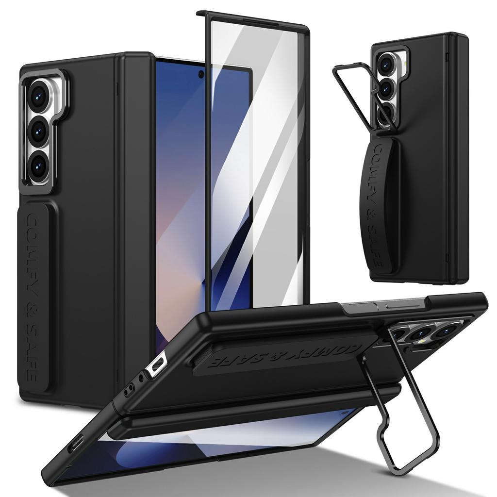 For Samsung Galaxy Z Fold6 5G Case Lens Kickstand Hinge Protection PC Phone Cover with Screen Film