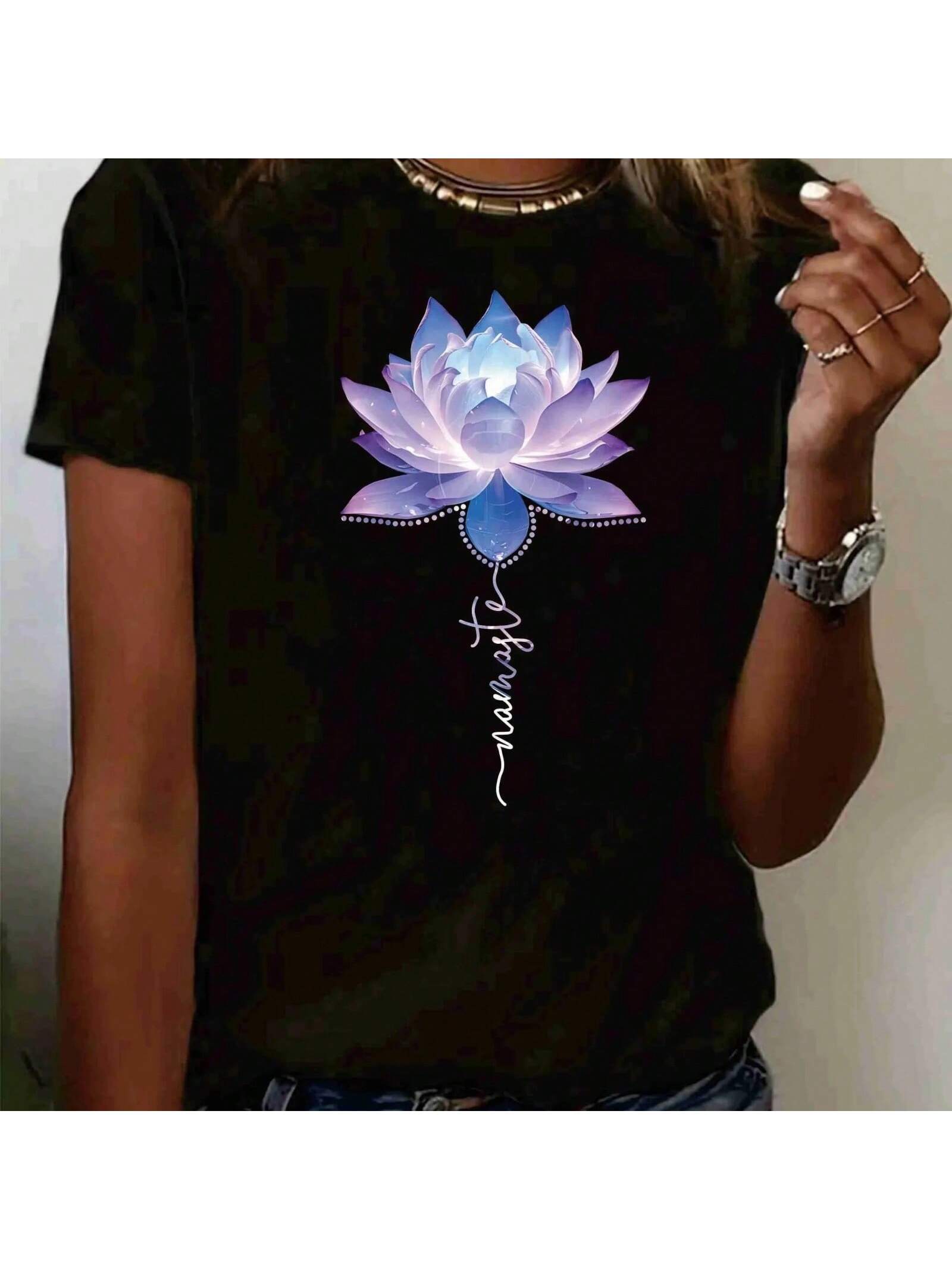 Top For Spring & Summer Wounisex s Clothing Floral Print Crew Neck T-Shirt Casual Short Sleeve Streetwear Summer Vintage S разноцветный