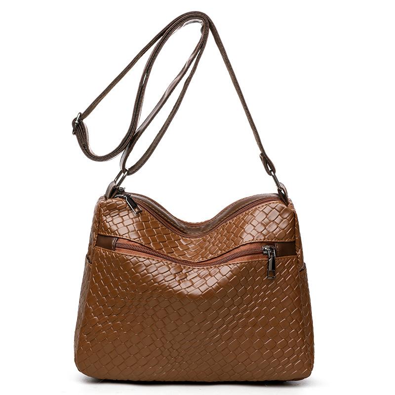 Soft Leather Multi Compartment Woven Shoulder Crossbody Bag