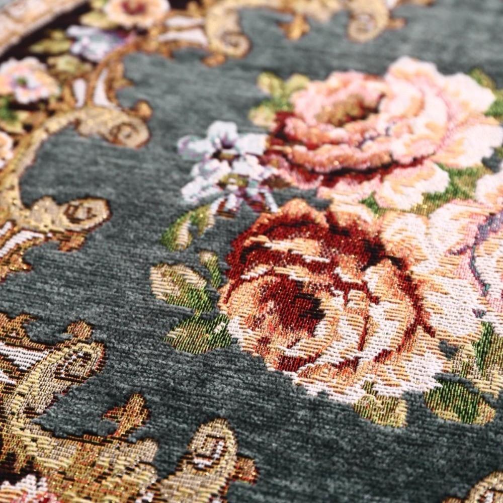 Vintage Chenille Dining Chair Cushion Detachable Non-slip Floral Chair Mat Soft with Straps Jacquard Seat Cushion