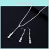 Trendy Bridal Jewelry Set With Water Diamond Necklace And Earrings Geometric Design Electroplated Factory Direct