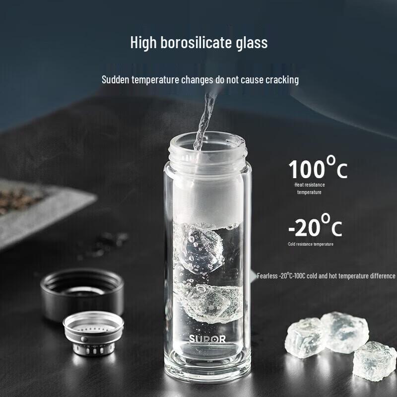 Supor 330ml Double-Layer Heat-Resistant Glass Tea Bottle