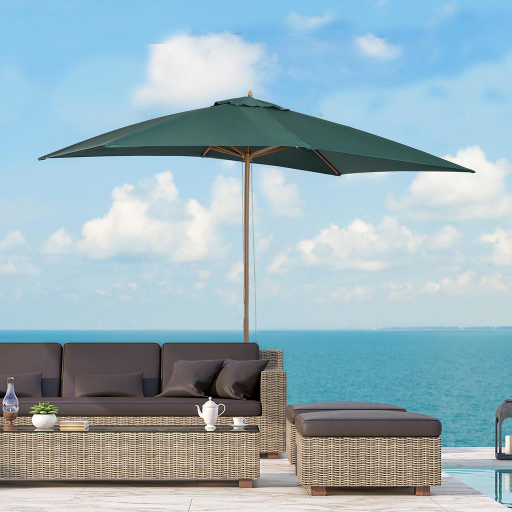 Parasol 2x3 m for Garden in Lacquered Wood and Bamboo with Removable Cover, Dark Green