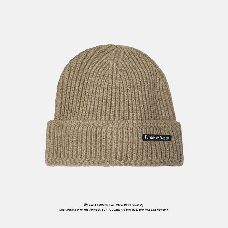 Knitted Hat for Women in Autumn and Winter Versatile Pullover Cold Hat Trendy Japanese Style Patch Letter Warm Woolen Hat for Men