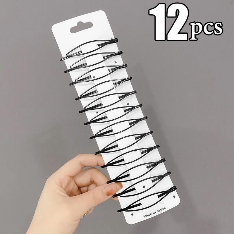 3/12Pcs Black Hair Clips Bobby Pins Wavy Fashion Hairpins Metal Barrettes Invisible BB Clip Wave Hairgrip Hair Clips Accessories