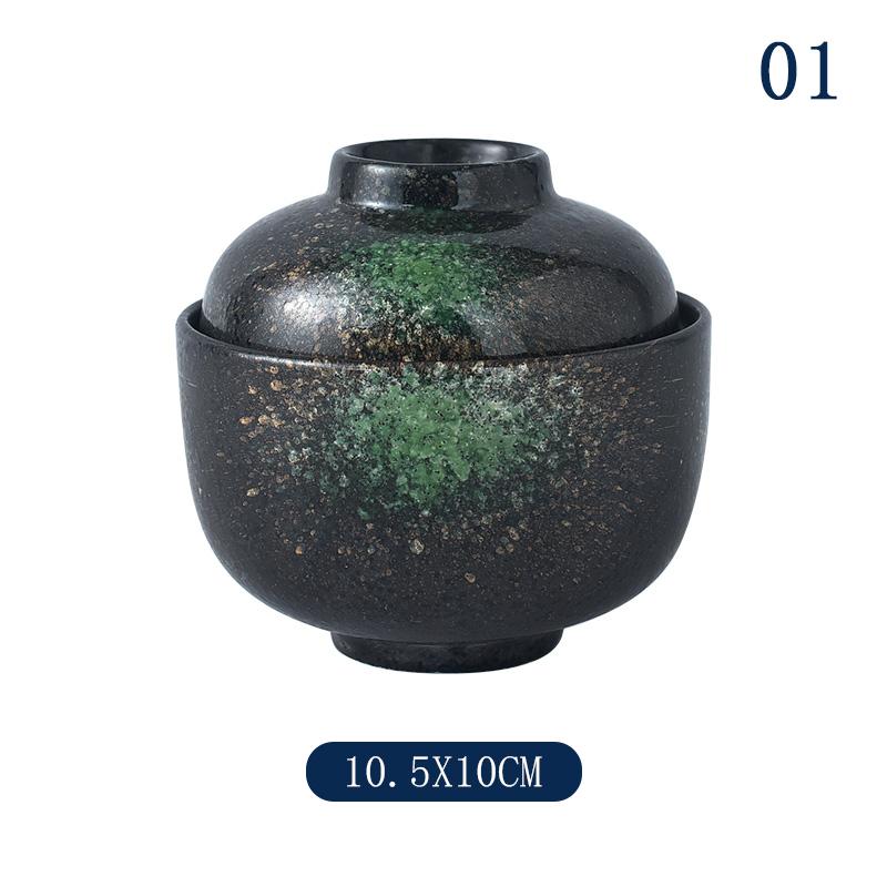 Japanische Suppen-Reisschale mit Deckel Sushi Knödel Würzschale Keramik Eierschale Dessert Traditionelle Miso-Suppenschale Besteck