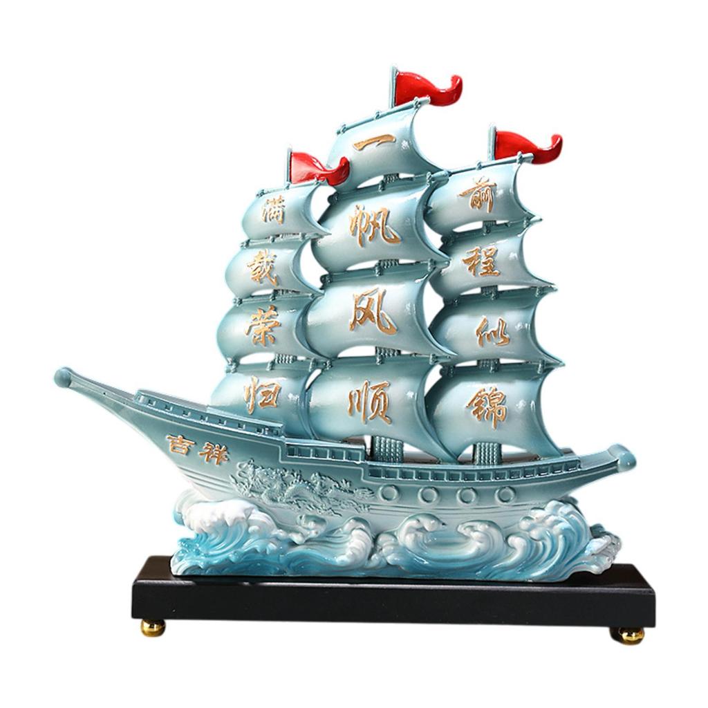 Chinese Sailboat Statue Fine Craftsmanship Decorative Artwork Feng Shui Ornament for Bedroom Table Living Room Study Office