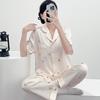 Women's 2025 Ice Silk Pajamas: Summer Thin, Loose Fit, Short Sleeve & Long Pants Set for Spring/Autumn