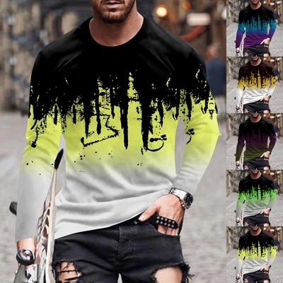 Men's Spring Ink Print Long Sleeve T-Shirt Men's Loose Casual Fashion Long Sleeve T-Shirt