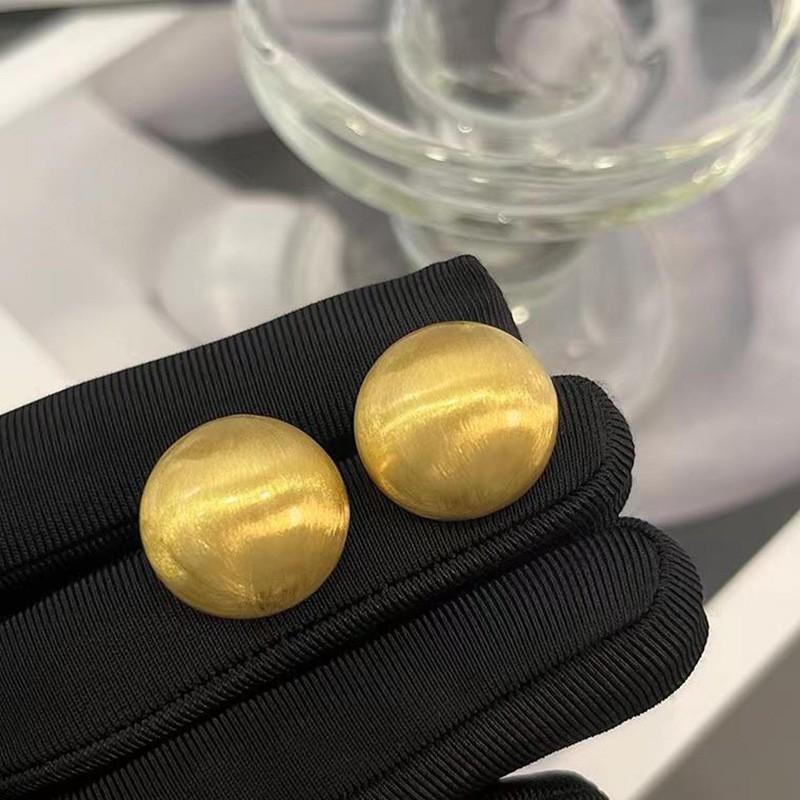 Minimalist Brushed Metal Geometric Ball Stud Earrings Women Gold Tone Modern Chic Jewelry Gold Finish