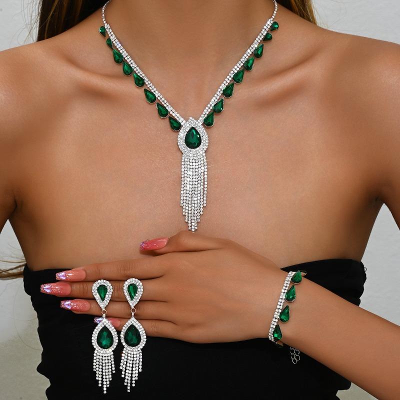 Meier Rhinestone necklace, earrings, and bracelet 3-piece set - fashion bridal set - wedding dress accessories