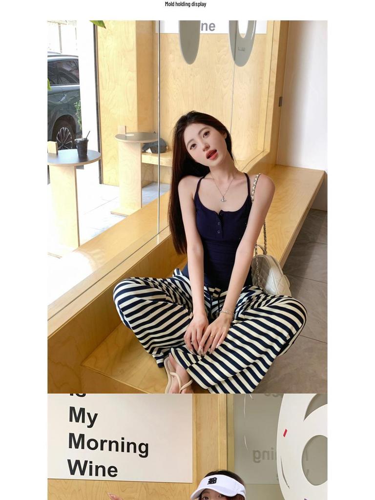 Women's Summer 2025 Striped High-Waisted Wide-Leg Loose Casual Pants
