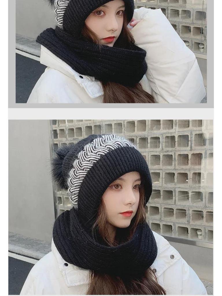 Women's Korean Style Wool Hat & Scarf Set – Cute, Cold-Proof, Ear & Neck Protection for Autumn/Winter