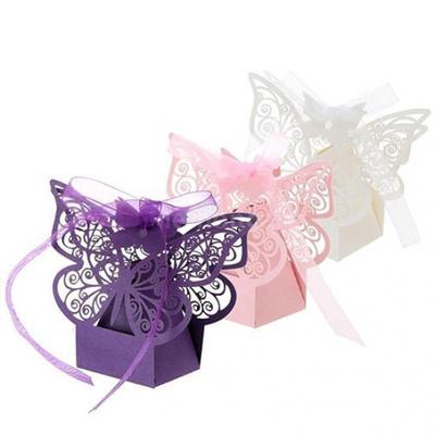 20 Stück elegante, ausgeschnittene Schmetterlings-Süßigkeitsschachteln mit Bändern für Geburtstag, Hochzeit