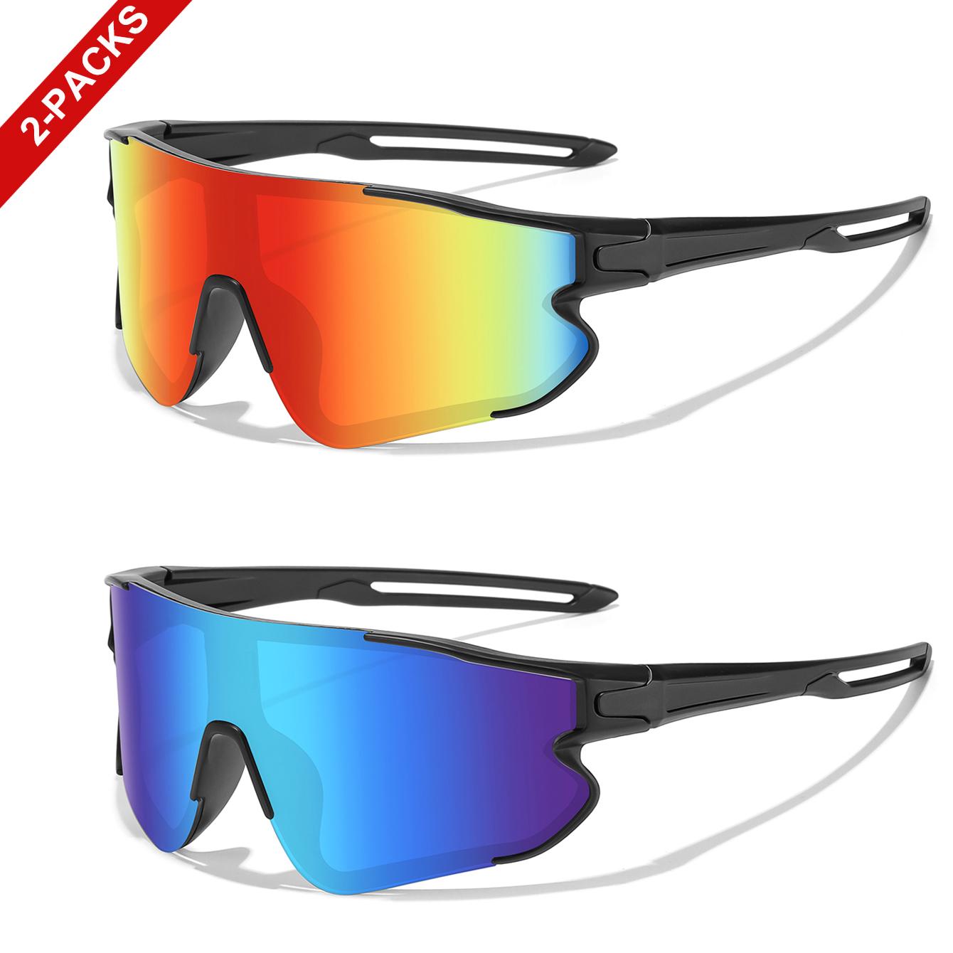 2 Pairs Sunglasses for Men And Women UV Protection Big Lens Outdoor Sports Fishing Goggles MTB Bike Cycling Running Hiking
