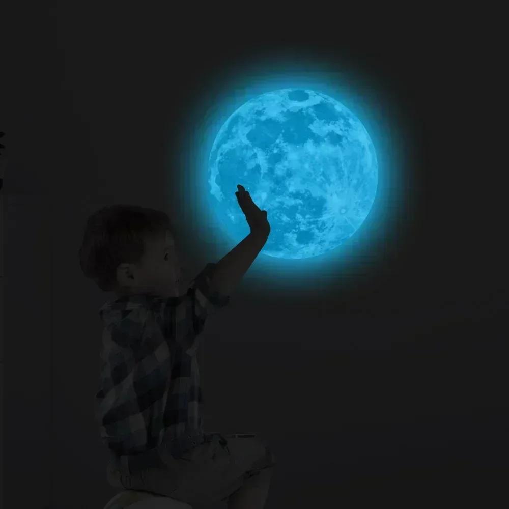 5-40cm Luminous Moon Sticker PVC Waterproof Green Blue Pink Glowing Moon Sticker Home Glow In The Dark Wall Decoration Stickers