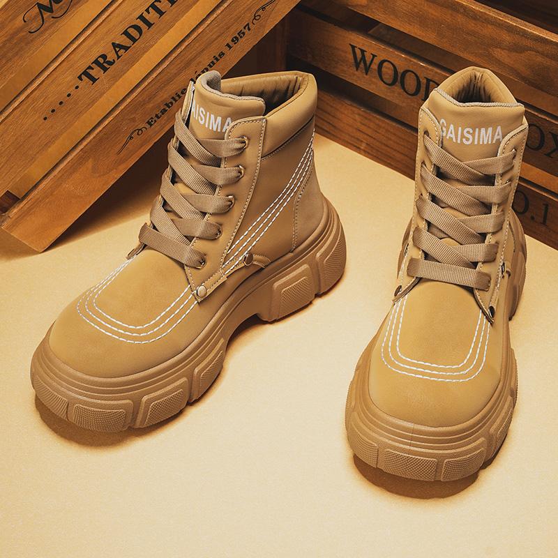 Fashion Hot Sale Autumn Men's Platform Boots Fashion Yellow Tooling Boot Men Comfortable Thick Bottom Leather Boots for Men Ankle Shoes