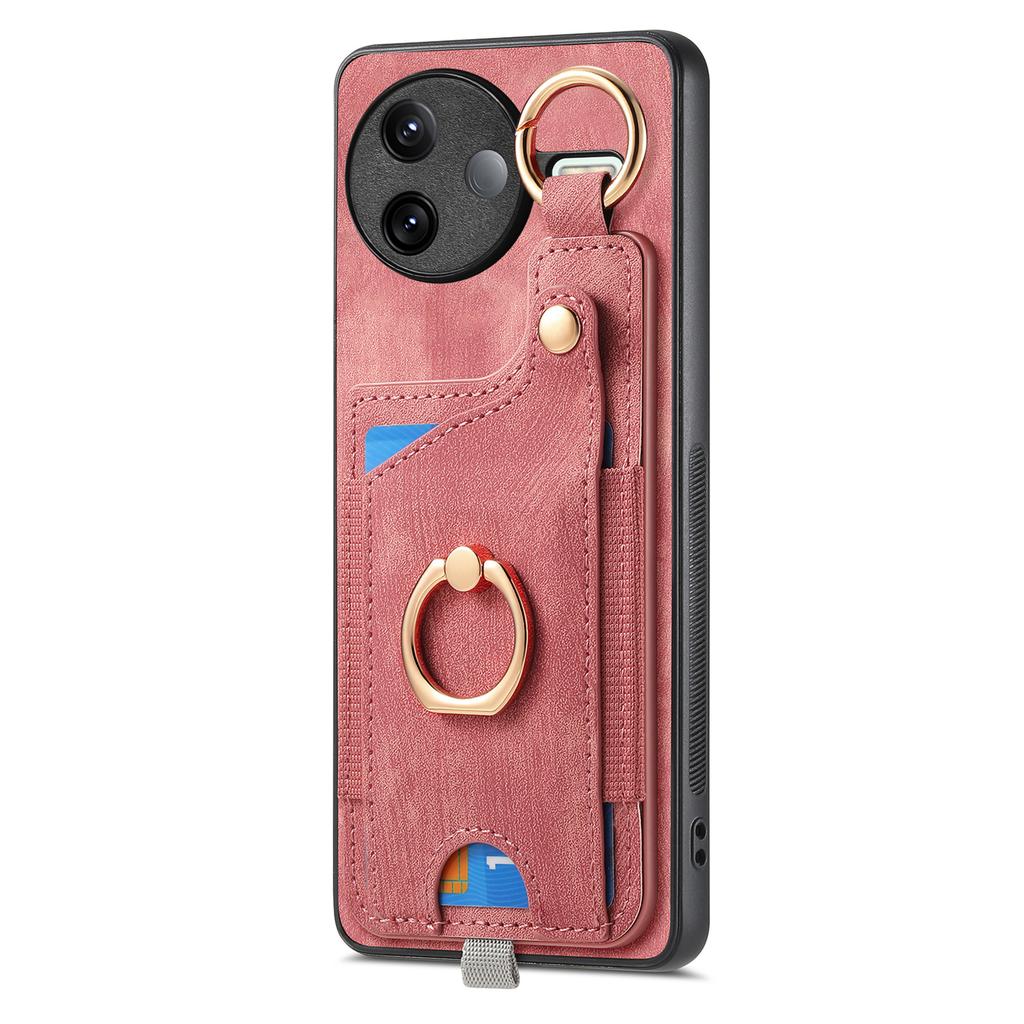 For Xiaomi Poco F7 Pro 5G/Xiaomi Redmi K80 5G Retro Leather Phone Back Cover with Card Slots and Ring Holder