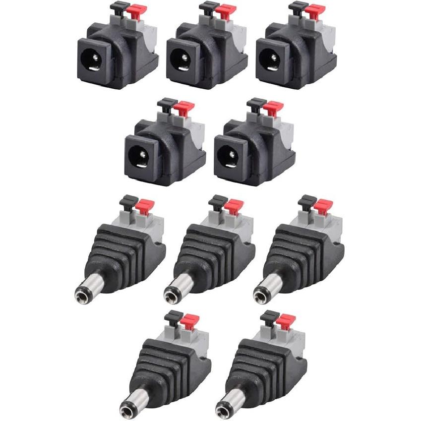 JacobsParts Male DC Barrel Power Plug Screw-on Wire Connector 5.5mm x 2.1mm for 12V/24V LED Strip and Electronics (10 Pack)