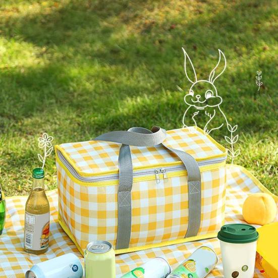 Picnic Bag Waterproof Insulated Cooler with Thick Aluminum Lining Wear-Resistant Oxford Cloth Mat Foldable Seating Pad for Outdoor Camping Beach