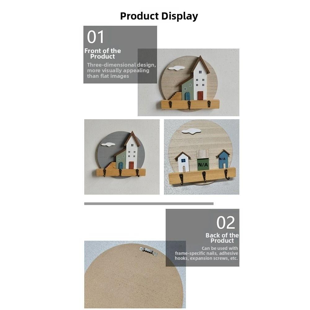 Round Shape Wooden Wall Hook Nordic Style Multi Hook Wall Hanging Storage Holder 3D House No Punching Entrance Key Rack