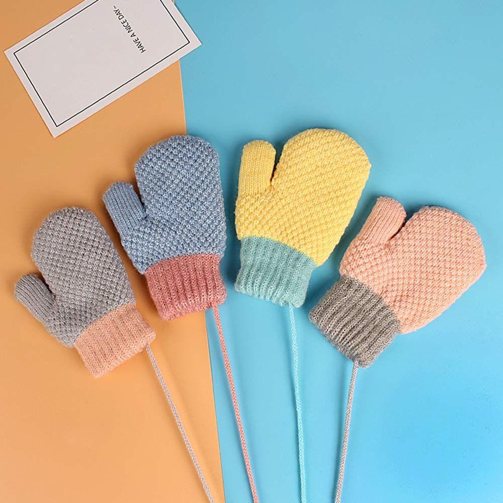 Children Hanging Neck Soft Cute Kids Gloves Knitted Mittens Thick Warm For 2-6 Years Old