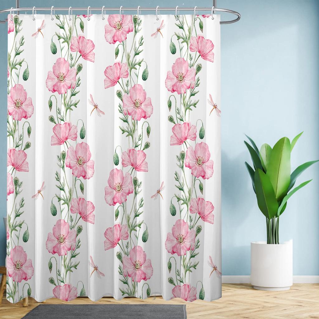 Tende da Doccia in Tessuto Impermeabile con Fiori Vintage Disegnati a Mano per Bagno, Tende da Bagno con Magnolie Decorazione Vasca da Bagno con Ganci