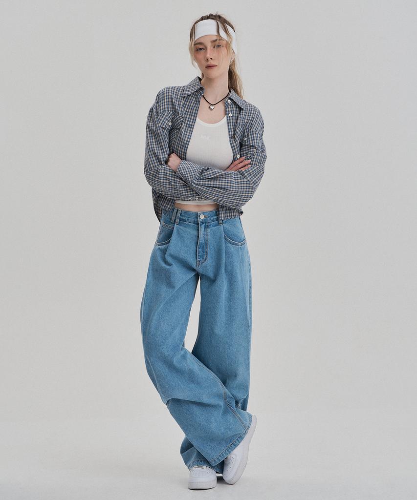 Jenyujeu Z Crop Check Shirt - Blue