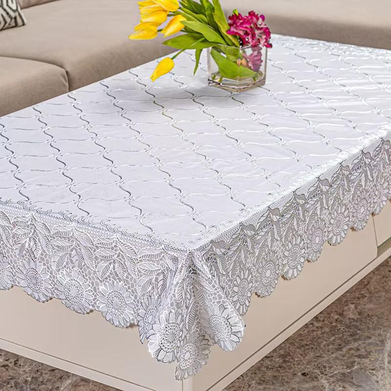 Vergulde Tafelkleed PVC Koffietafelmat Waterdicht, Hittebestendig Gouden Bloemen Minimalistisch Plastic Tafelkleed 60x135cm  2 Laces