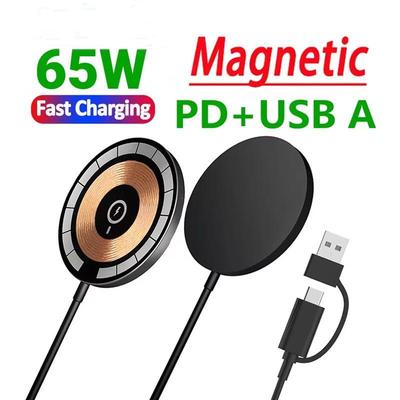 Cargador Inalámbrico Magnético de 65W Pad Cargadores de Teléfono Para iPhone 16 15 14 Pro Max Airpods Portátil Macsafe Estación de Carga Rápida PD