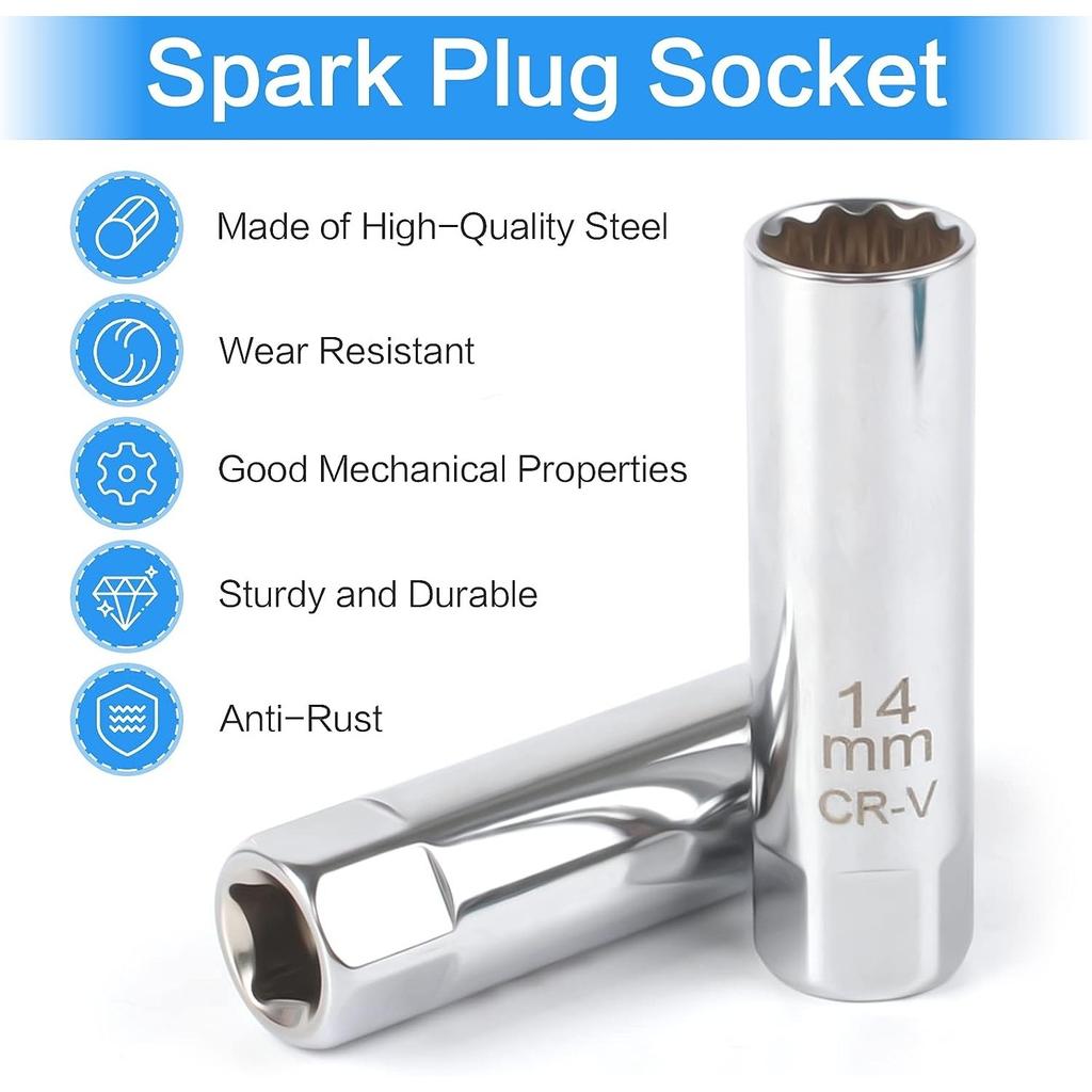 Pack of 2 Spark Plug Sockets 14mm / 16mm Thin-Walled Spark Plugs Magnetic Spark Plug Nut Spark Plug Socket Disassembly Tool for Car and Motorcycle