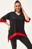 Women's Big Size Blouse Plus Size Black-Green Blouse with Tulle Detail On Sleeves and Skirt