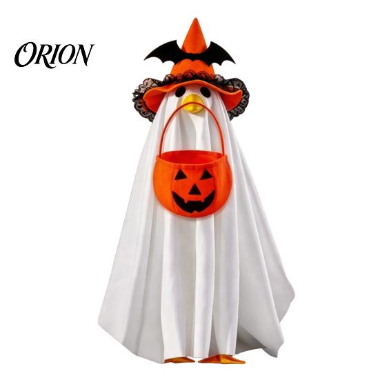 Soft Fabric Halloween Decor Ghost Goose Costume, Wizard Hat, Cape, Pumpkin Candy Reusable Decoration Bag, Outdoor Yard for Statue or Garden