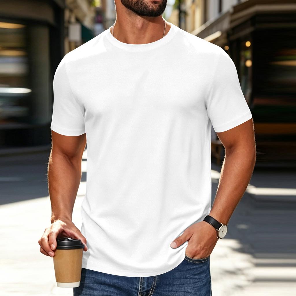 Men's Breathable Crew Neck T-Shirt Short Sleeve Athletic Shirt Lightweight Soft Fabric Moisture Wicking Gym Top Casual Fit