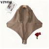 VONDA Women Long Sleeve Fluffy Tassel Splicing Open Front Casual Knitted Sweaters Cardigans