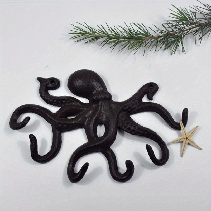 Heavy Duty Octopus Key Holder for Wall Cast Iron Hooks with 6 Tentacles Rustic Decorative Towel Coat Mounted Organizer