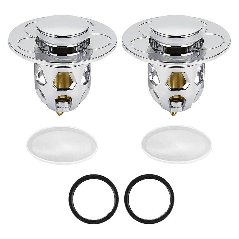 

AEE2-Stainless Steel, Rebound Core Push Type Sink Plug, Universal -Up Drain Strainer With Anti Clogging Sieve 34-40 Mm серебряный