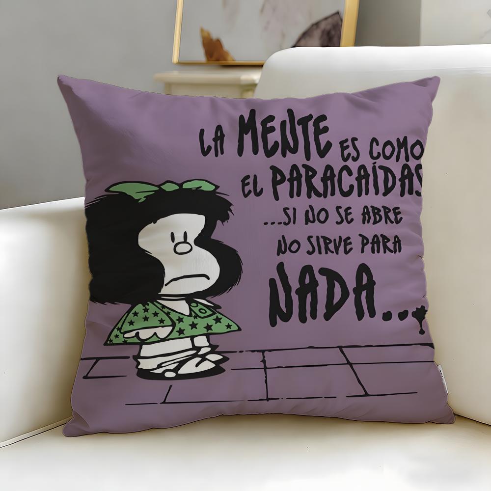 Classic Cartoon Mafalda Cushion Cover Soft & Easy-Wash Pillow Case – Versatile For Couch, Bed, Travel And Office