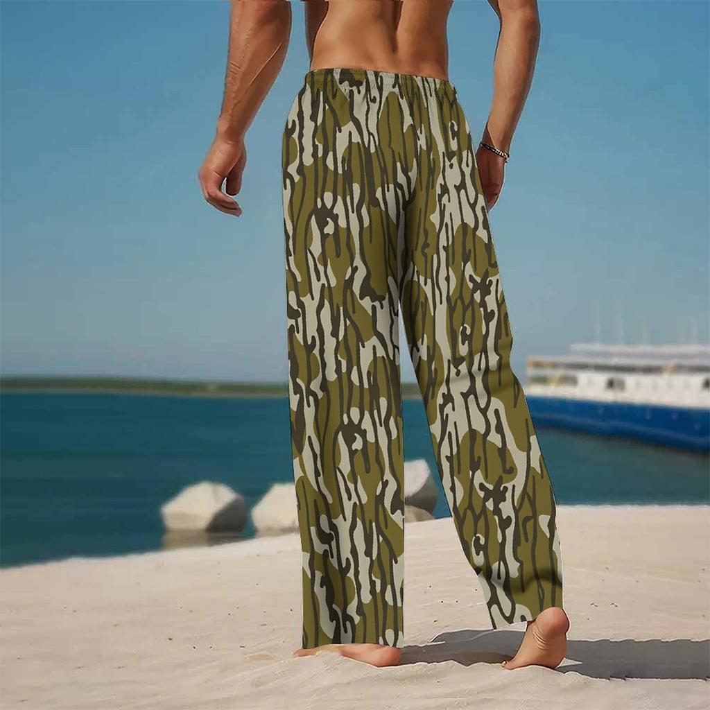 Erkek Gevşek Günlük Düz Renk Pantolon Kamuflaj Desenli Düz Pantolon