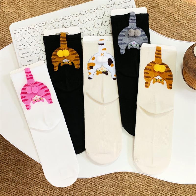 1Pair Ins Cat Egg Cotton Socks Couple Socks Cat Balls Kawaii Hand Knitting Socks Cartoon Ginger Cat Tabby Creative Kid Gift