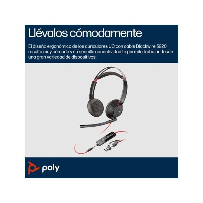 HP Poly Blackwire 5220 Stereo USB-C Headset + 3,5 mm Plugg + USB-C/A Adapter